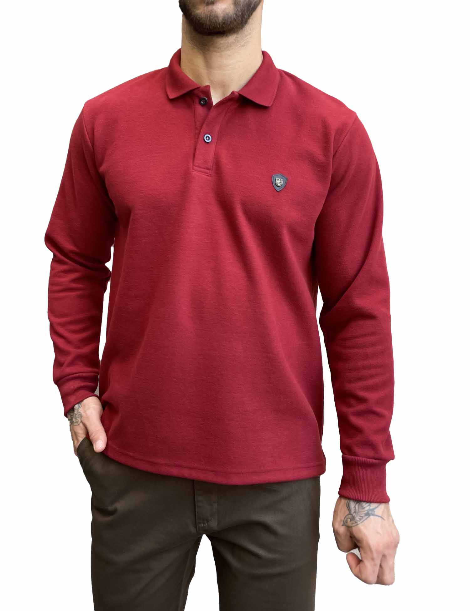 Everbest Ανδρική κόκκινο Polo μακρυμάνικη μπλούζα Plus size 261032R φωτογραφία